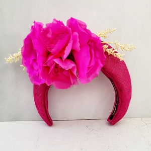 Magenta Pink Flower Fascinator Headband, Halo Crown, Lightweight, Races Headpiece, 6 cms Wide, image 3