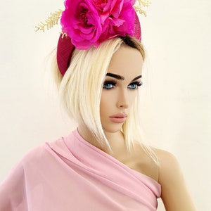 Magenta Pink Flower Fascinator Headband, Halo Crown, Lightweight, Races Headpiece, 6 cms Wide, image 10