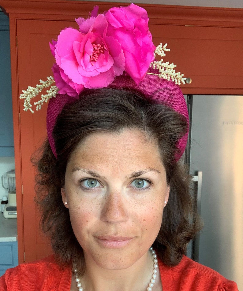 Magenta Pink Flower Fascinator Headband, Halo Crown, Lightweight, Races Headpiece, 6 cms Wide, image 5