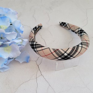 Tartan headband, Padded hair band, 2.5 cms  wide, Plaid Check in Beige,