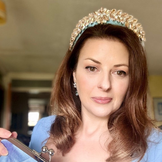 Champagne Crystal Blue Padded Headband, Diamante Halo  display picture 1