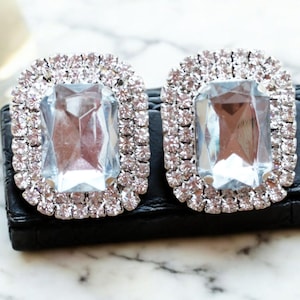 Clip-On Diamante Earrings – Large Rectangular Crystal Cluster, Pierced Option Available