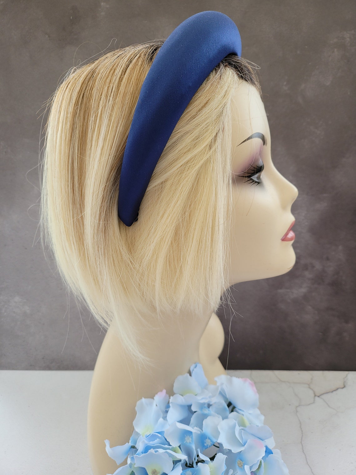 Navy Blue Satin Headband Deeply Padded Duchess Satin Alice Etsy
