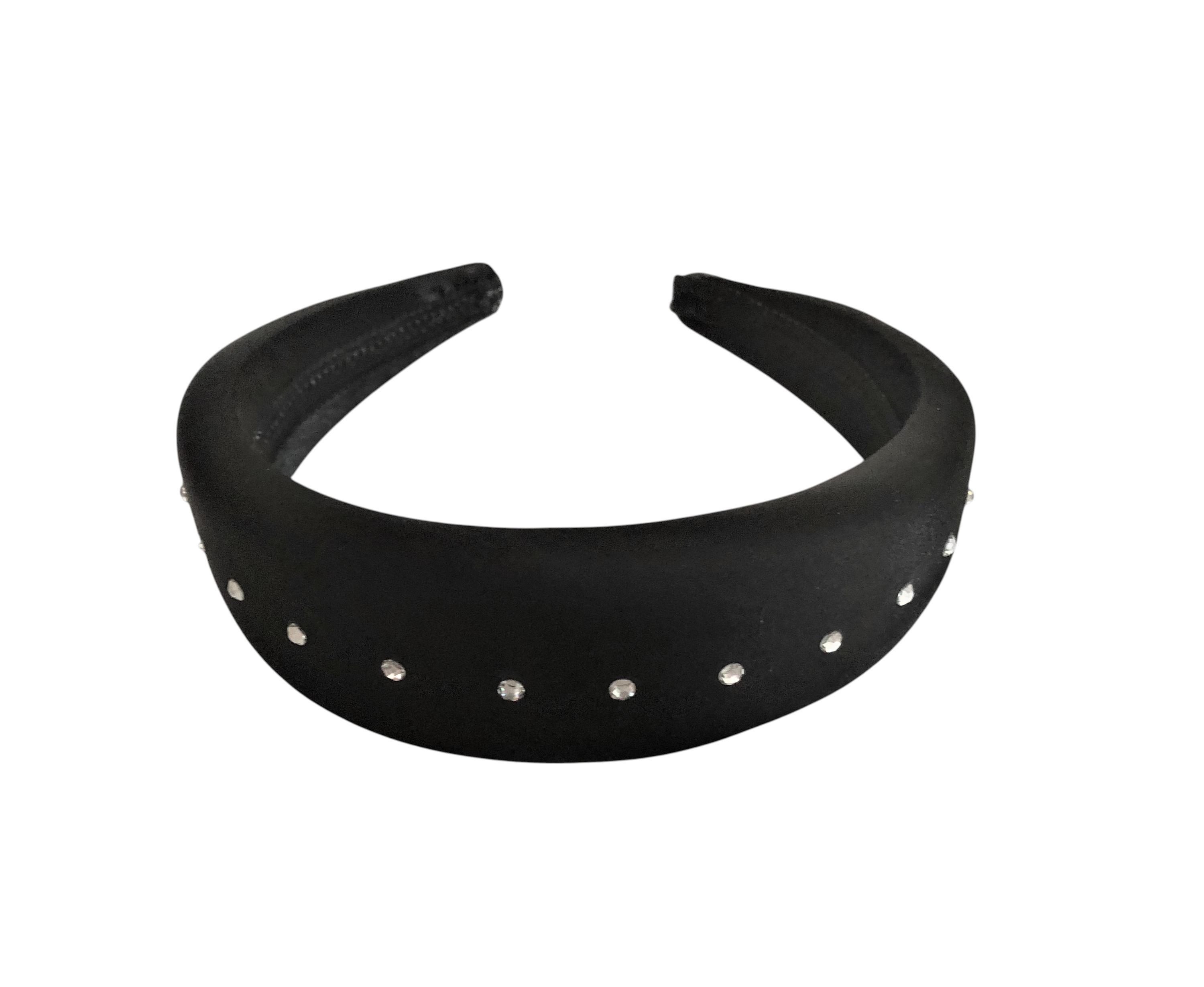 Luxury Black Satin Padded Headband With Crystals, 4 Cm Wide  display picture 3