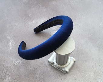 Navy Blue Velvet Padded headband, flexible hair band, 2.5 cms wide