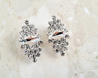 CLIP ON  Earrings Oval Diamante Cluster Stud Drop Marquise Shape Bridal Statement Jewellery Pierced option