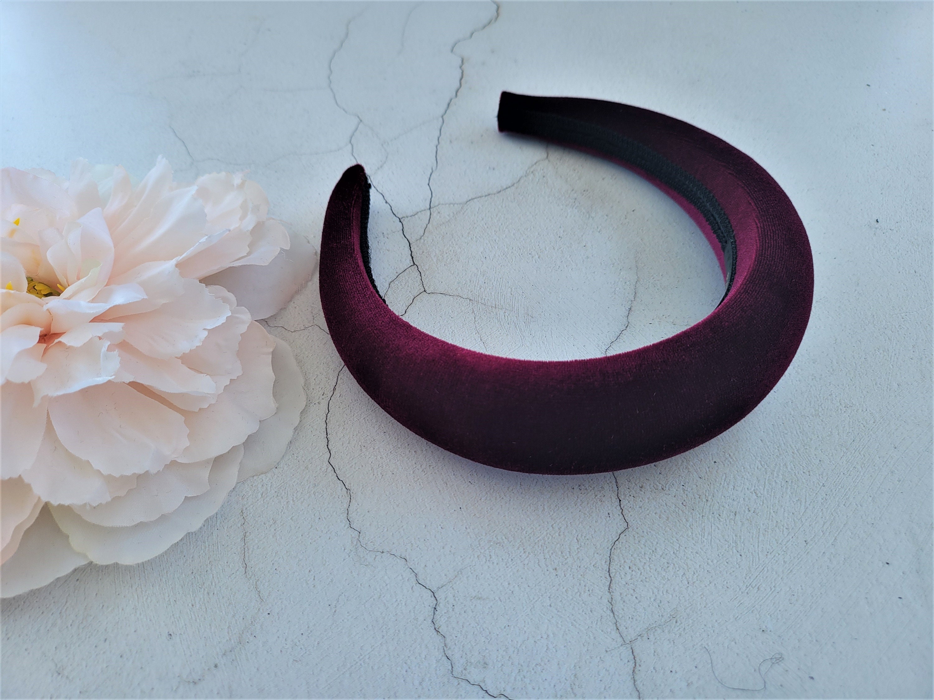 Burgundy Wine Red Velvet Padded Headband Matador Style Domed 