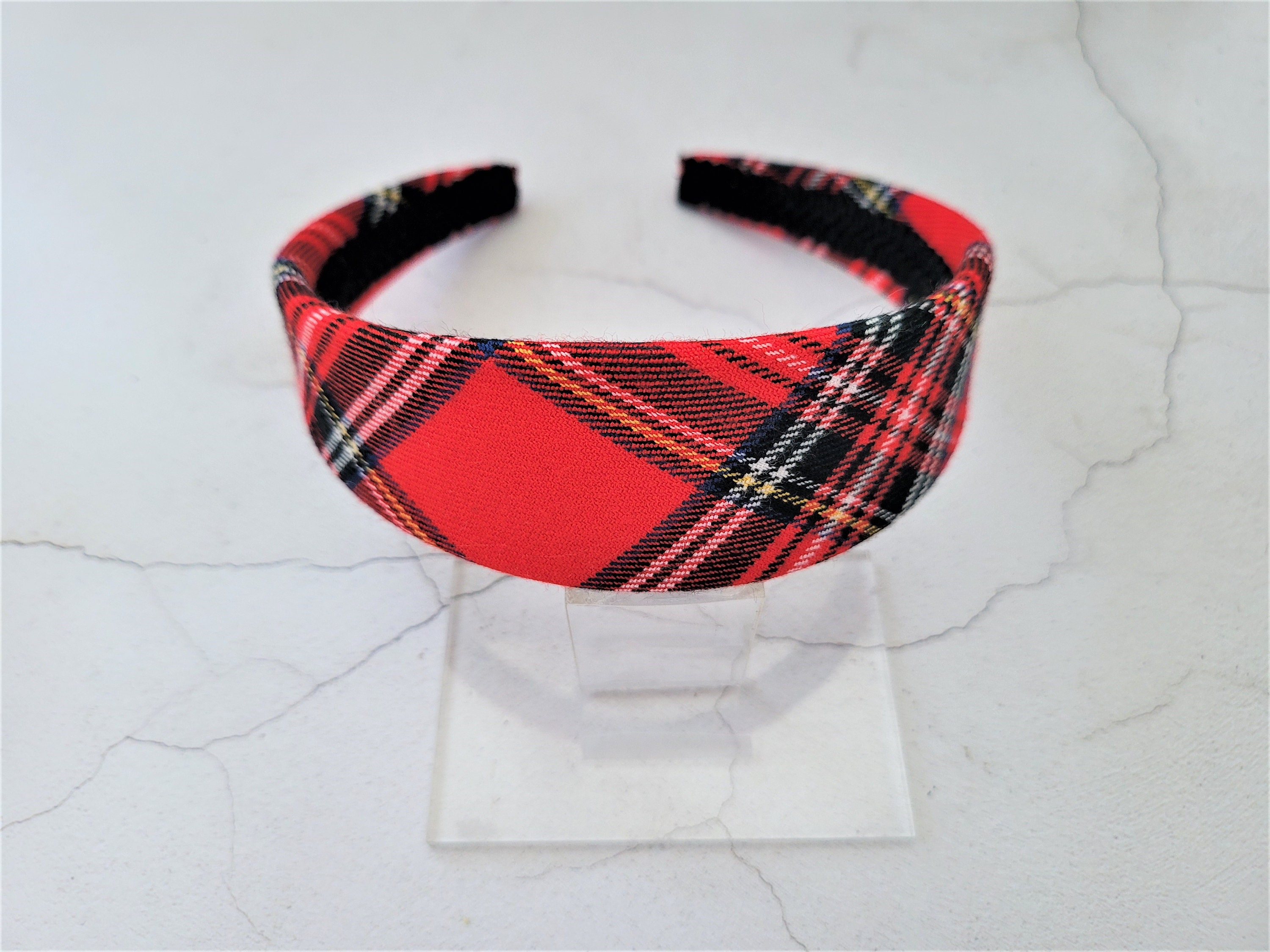 TRKETK 2 Stück Tartan Stirnbänder & 2 Haargummis Kariert - Vintage Design, Elastisch, Für Damen & Mädchen (Rot & Blau)