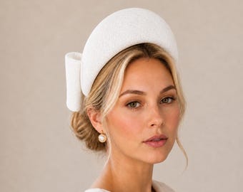 White Ridged Headband Fascinator, Back Bow Halo, 10cm Wide, Races Wedding Headpiece
