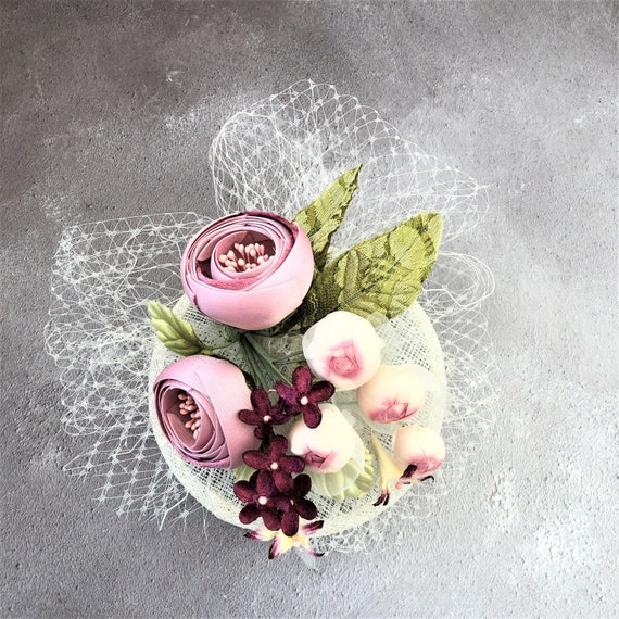 Blush Pink Floral Fascinator, Ivory Percher Hat Headpiece  display picture 1