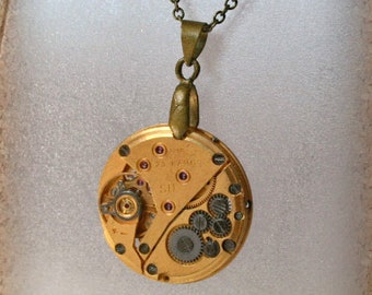Gold Watch movement  Steampunk   Pendant ,  Steampunk Jewelry , Steampunk Jewelry , Clockwork Watch Movement Pendant