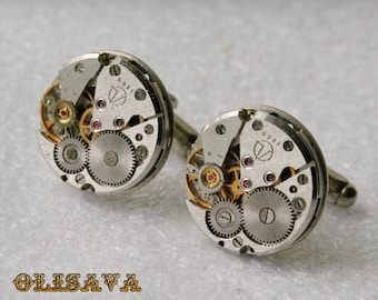 Steampunk Watch Movement Cufflinks, Vintage Clockwork Jewelry