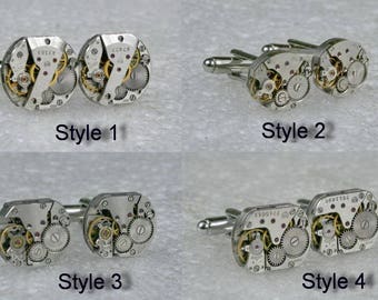 SALE...Watch Movement Cufflinks  ,  Steampunk Cufflinks . Steampunk jewelry ,  Vintage Clockwork Watch Movement Cuff Links