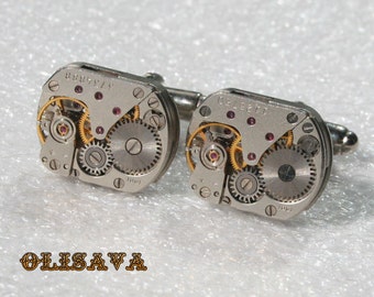 SALE...Watch Movement Cufflinks - Steampunk Cufflinks . Steampunk jewelry , Vintage Clockwork Watch Movement Cuff Links