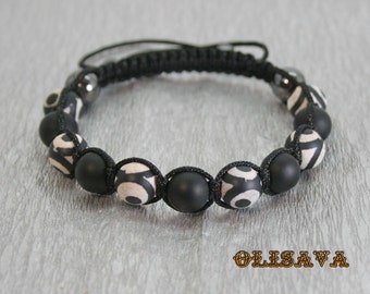 Bracelet Shamballa pour homme avec perles d'agate onyx mate, bracelet en pierre, bracelet Shamballa, bracelet agate onyx