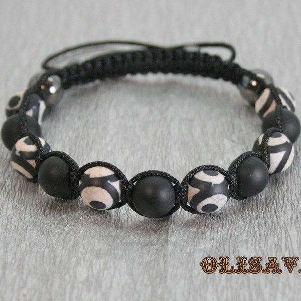 Bracelet Shamballa pour homme avec perles d'agate onyx mate, bracelet en pierre, bracelet Shamballa, bracelet agate onyx