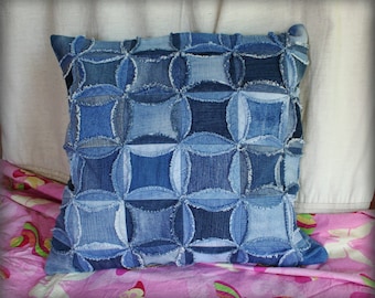 20 x 20,5 inch denim patchwork kussensloop gemaakt van geüpcycled jeans