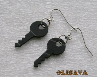 Vinyl record earrings , Vinyl record jewelry ,  recycled jewelry  earrings , keys earrings