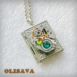 Steampunk Book  pendant /  locket /  necklace with   crystals , Steampunk jewelry , Clockwork Pendant