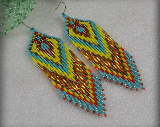 Fringe Earrings Long Indian Style Beaded Earrings Tribal Etsy