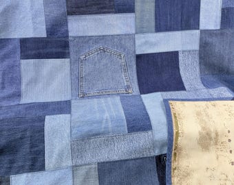 Edredón de retazos de mezclilla hecho con jeans reciclados, manta o edredón de mezclilla para picnic o uso general