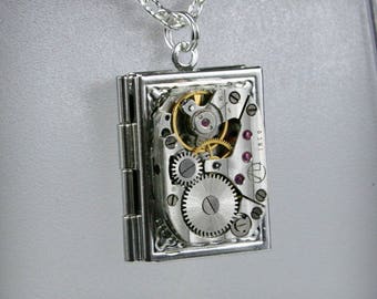 Steampunk  jewelry | Steampunk Book  pendant | locket | necklace | Steampunk jewelry|  Clockwork Watch Movement Pendant