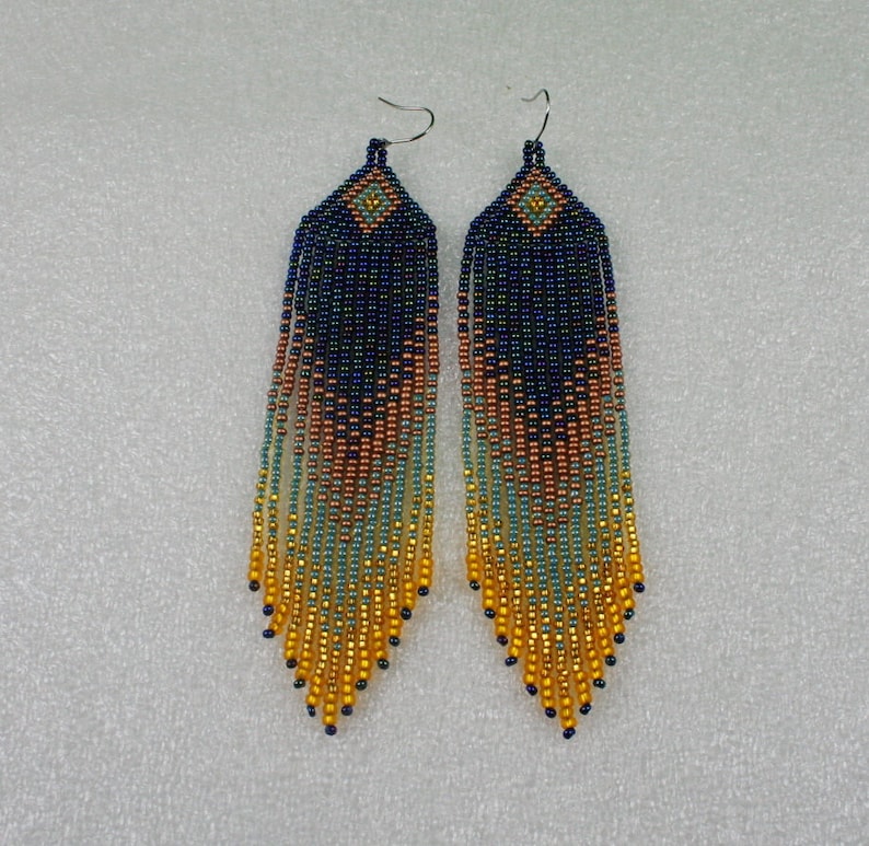 Fringe earrings Long Indian style beaded earrings boho Etsy
