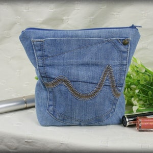 Denim Zipper Pouch //  Makeup Bag // Boho Pouch made from upcycled jeans , Cosmetic Bags// Pencil Case //// Gadget Bag// Pencil Case //