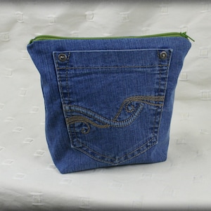 Denim Zipper Pouch //  Makeup Bag // Boho Pouch made from upcycled jeans , Cosmetic Bags // Gadget Bag// Pencil Case //