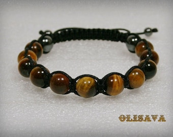 Bracelet homme shamballa oeil de tigre, bracelet en pierres fait main