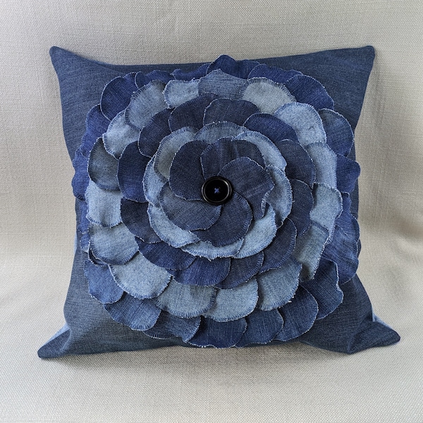 16" x 16" Denim Patchwork Throw pillowcase made from upcycled jeans