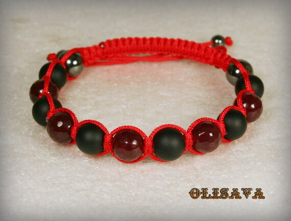 MEN Shamballa Bracelet With 10 Mm Faceted Garnet Red Gemstone and