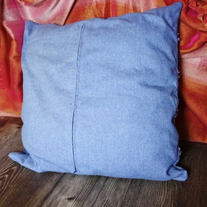 18 x 17.5 Denim Patchwork Throw pillowcase made from upcycled jeans image 3