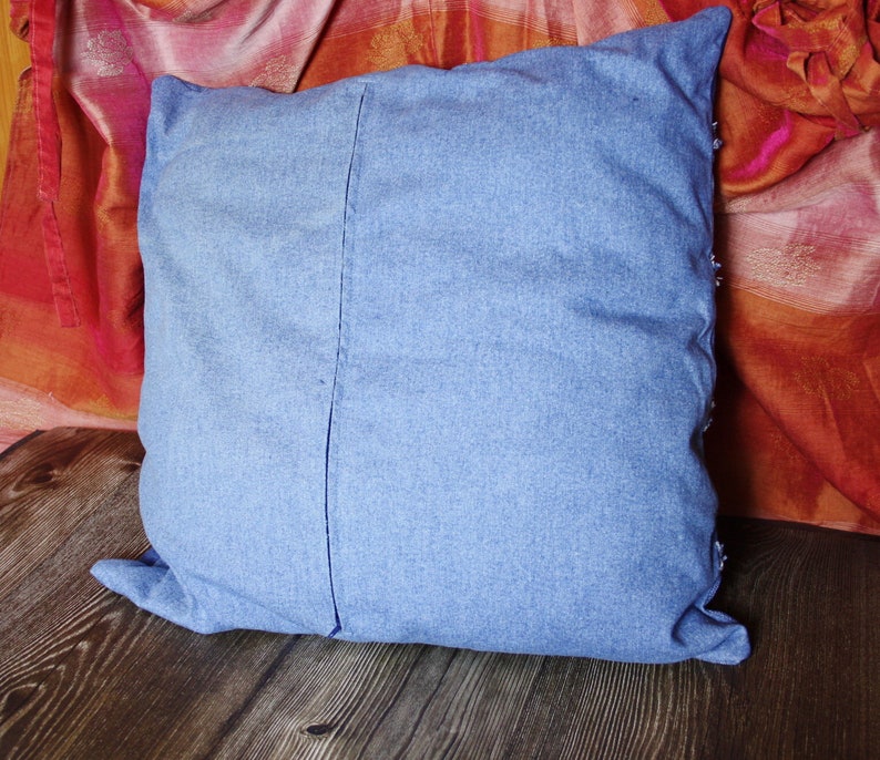 18 x 17.5 Denim Patchwork Throw pillowcase made from upcycled jeans image 3