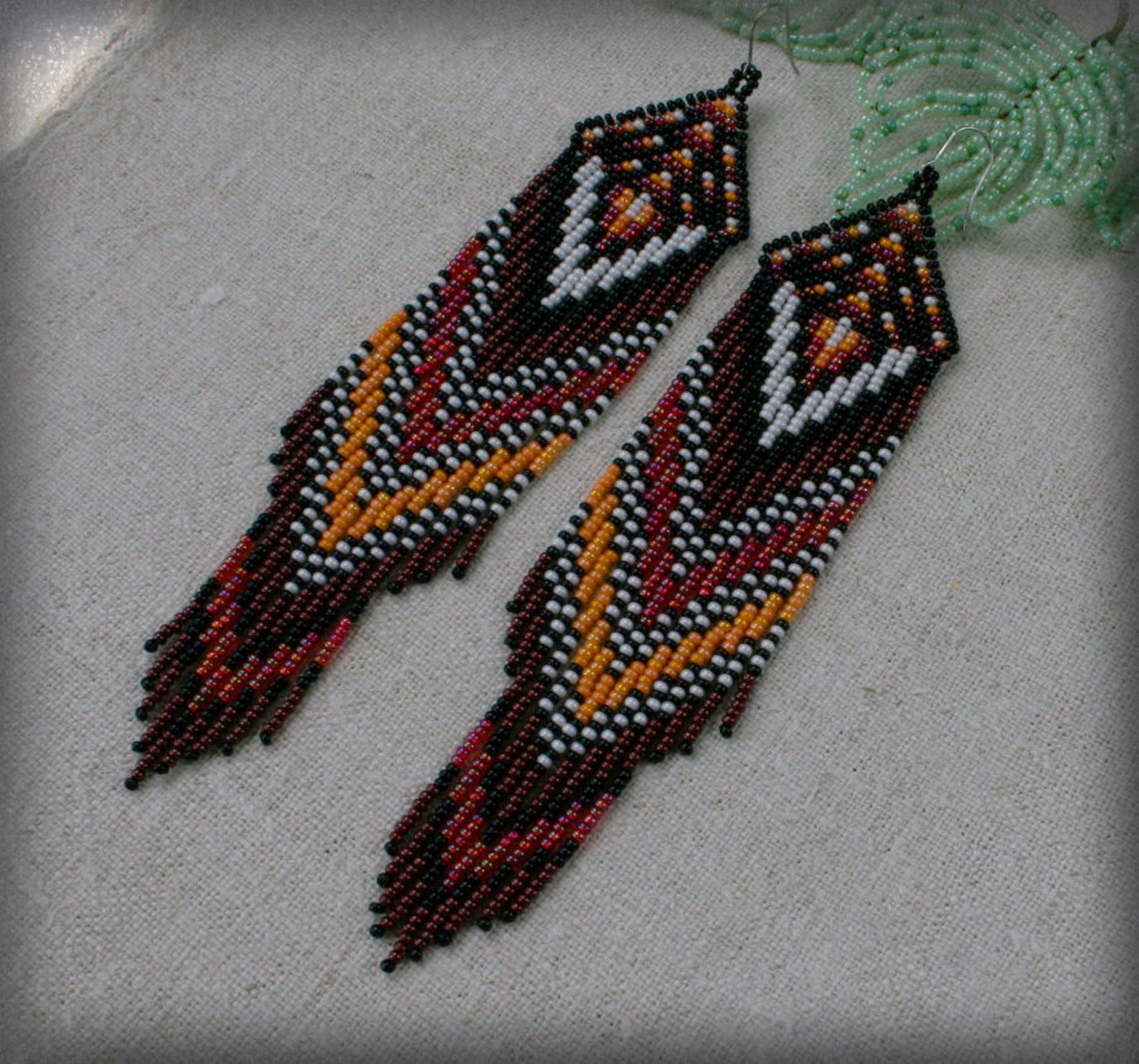 Fringe Earrings Very Long Indian Style Beaded Earrings Etsy
