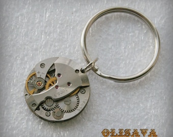 Steampunk Watch Movement Keychain, Clockwork Keyring