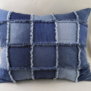 14.5" x 18.5" Denim Patchwork Throw pillowcase made from upcycled jeans