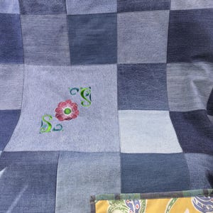 Denim Patchwork Rag Quilt made from upcycled jeans ,  Denim Picnic or Utility Blanket or Quilt //Up-Cycled Denim Quilt
