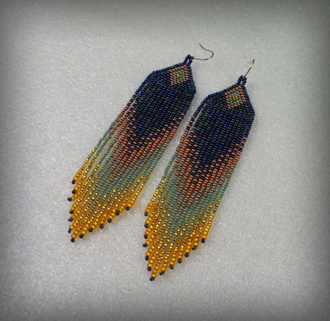 Fringe Earrings , Long Indian Style Beaded Earrings , Boho , Ethnic