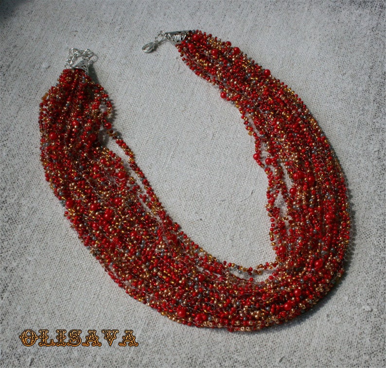 multi strand beaded necklace Gift Multi strand Necklace Beaded Jewelry Beadwork Seed Bead Necklace