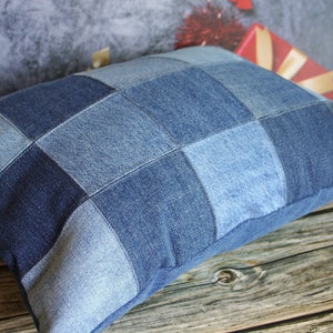 14.5 x 18.5 Denim Patchwork Throw pillowcase made from upcycled jeans image 3