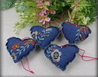 Set of 4 Recycled Denim Christmas Ornaments // Christmas Decorations // Christmas Decor // Denim Christmas decoration Heart , Christmas Gift