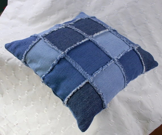 Up-cycled Denim Pillow Made of Recycled Jean Buttons 