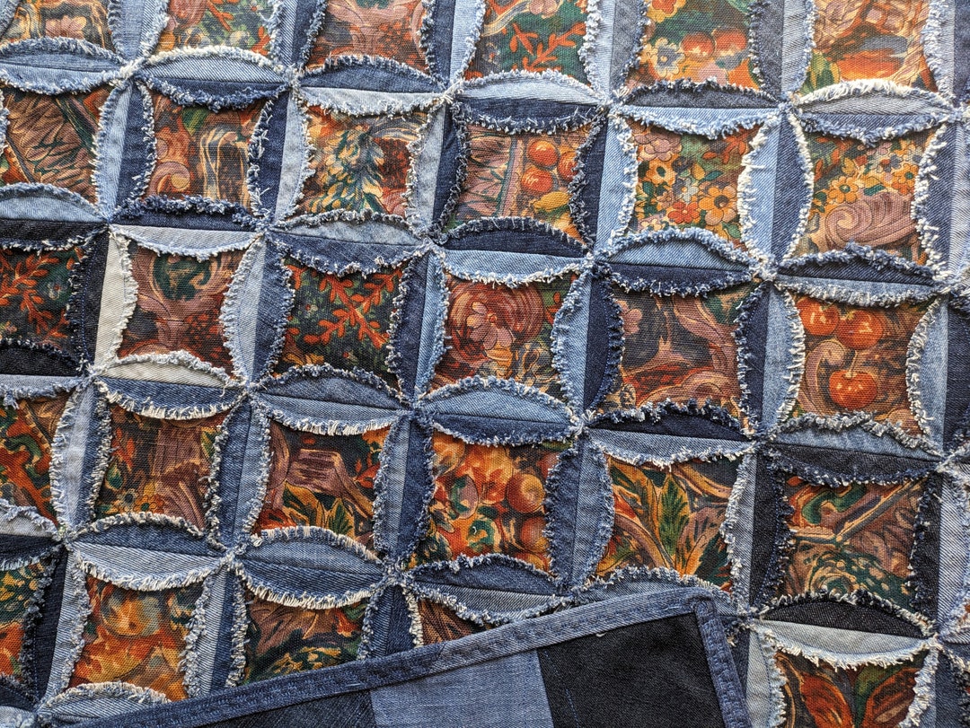 Denim Patchwork Rag Quilt, Upcycled Jeans Picnic Blanket - Etsy