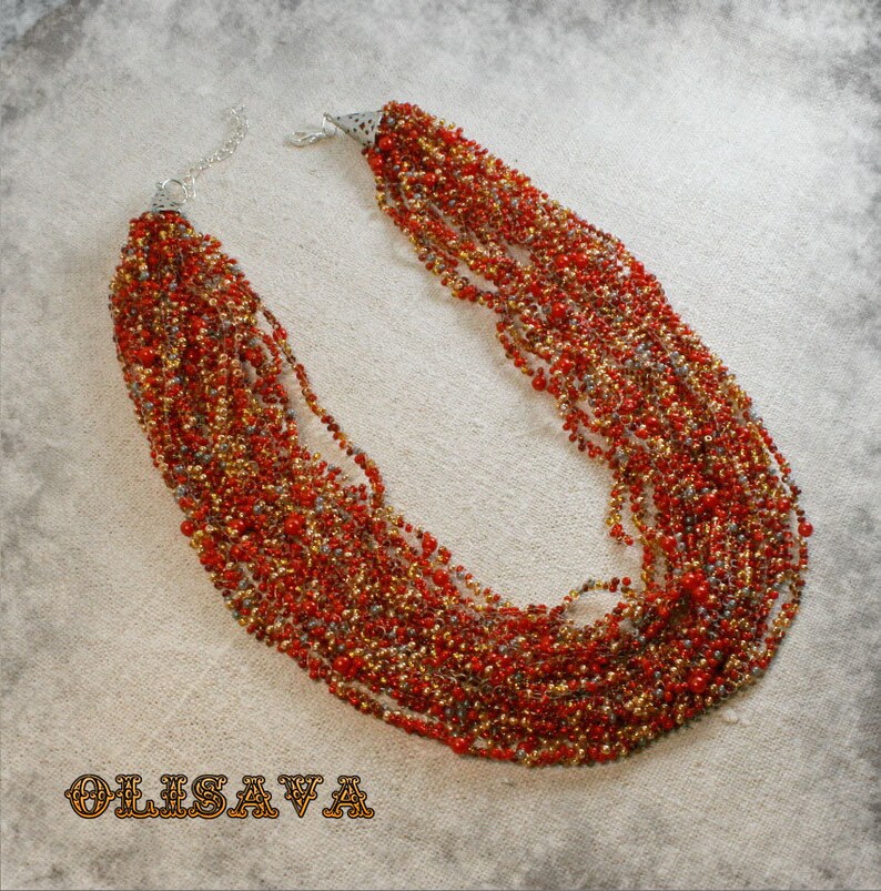 multi strand beaded necklace Gift Multi strand Necklace Beaded Jewelry Beadwork Seed Bead Necklace