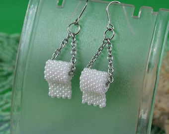 Funny Earrings  Toilet Paper Seed Bead ,  Beaded earrings , gag gift , toilet paper earrings , toilet paper