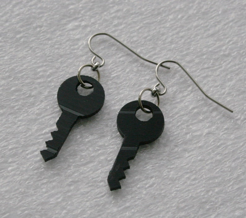 Vinyl record earrings , Vinyl record jewelry , recycled jewelry earrings , keys earrings image 2