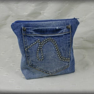 Denim Zipper Pouch //  Makeup Bag // Boho Pouch made from upcycled jeans , Cosmetic Bags // Gadget Bag// Pencil Case //