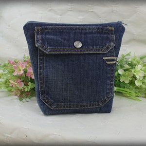 Denim Zipper Pouch //  Makeup Bag // Boho Pouch made from upcycled jeans , Cosmetic Bags// Gadget Bag// Pencil Case //
