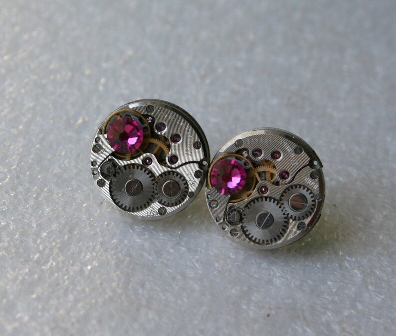 Steampunk Stud Earrings With Mechanical Watch Movement Etsy